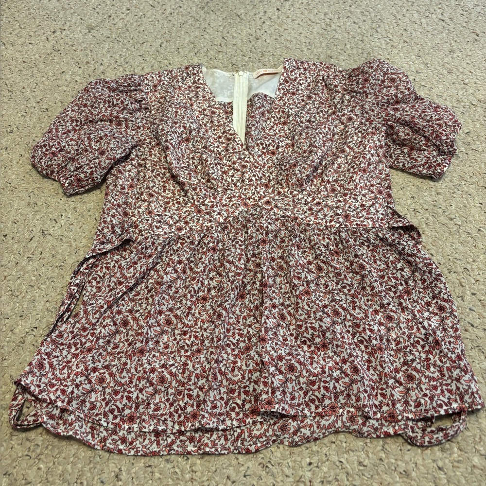 TORY BURCH SZ 6 FLORAL TIE BACK TOP BLOUSE COTTON SILK GUC